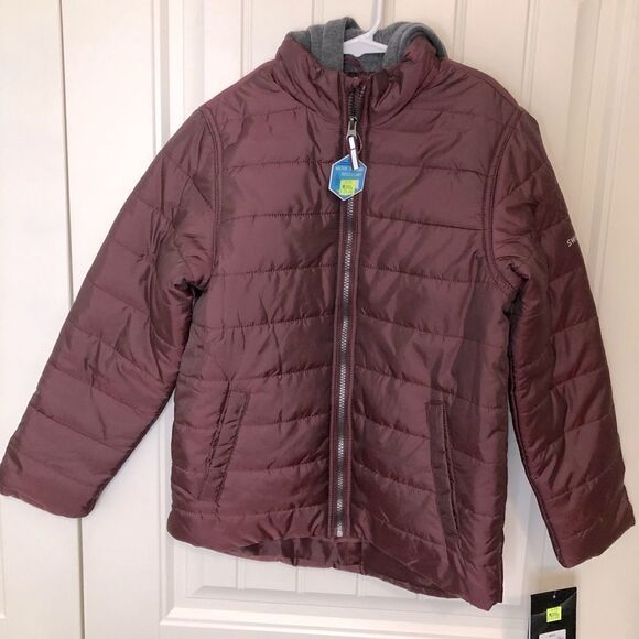 Swiss Alps micro puffer Cabernet burgundy color with full and hood boys size M - Picture 2 of 7